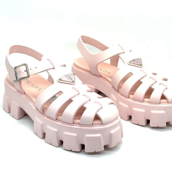 PRADA Monolith Triangular Logo Rubber Fisherman Flat Sandals Shoes Pink - Picture 13 of 16